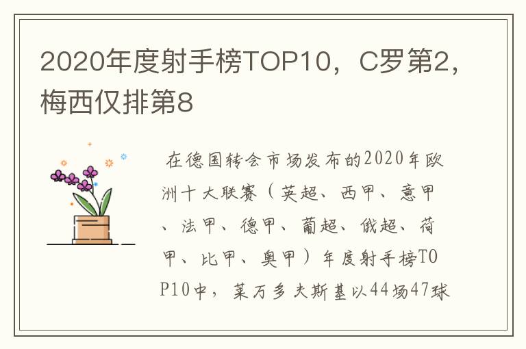 2020年度射手榜TOP10，C罗第2，梅西仅排第8