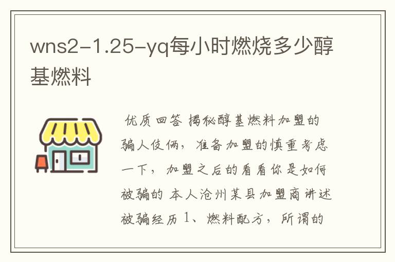 wns2-1.25-yq每小时燃烧多少醇基燃料