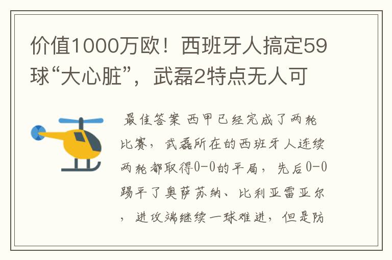 价值1000万欧！西班牙人搞定59球“大心脏”，武磊2特点无人可替