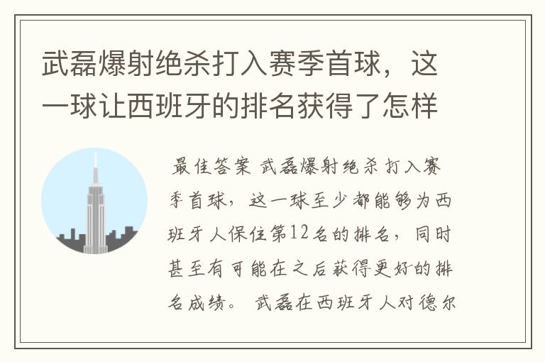 武磊爆射绝杀打入赛季首球，这一球让西班牙的排名获得了怎样的提升？