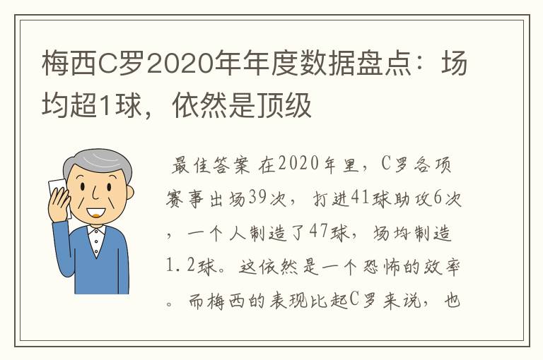 梅西C罗2020年年度数据盘点：场均超1球，依然是顶级