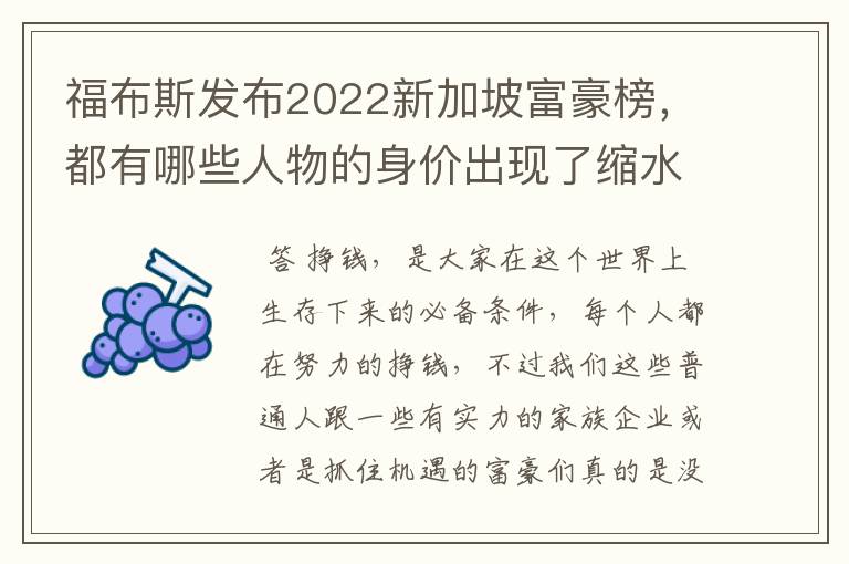 福布斯发布2022新加坡富豪榜，都有哪些人物的身价出现了缩水的情况？