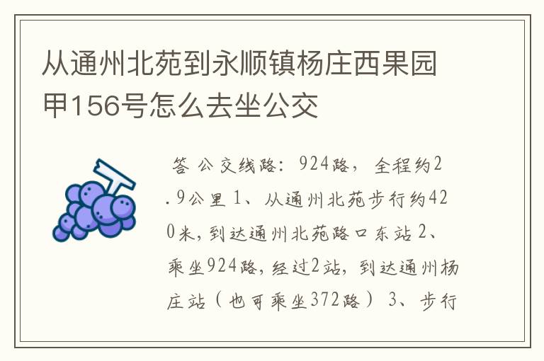 从通州北苑到永顺镇杨庄西果园甲156号怎么去坐公交