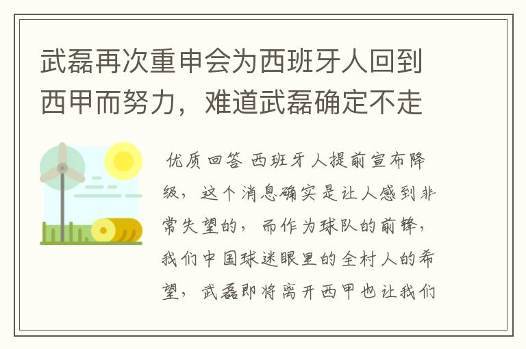 武磊再次重申会为西班牙人回到西甲而努力，难道武磊确定不走了？