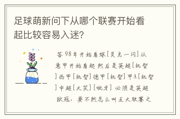 足球萌新问下从哪个联赛开始看起比较容易入迷？