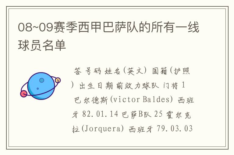 08~09赛季西甲巴萨队的所有一线球员名单