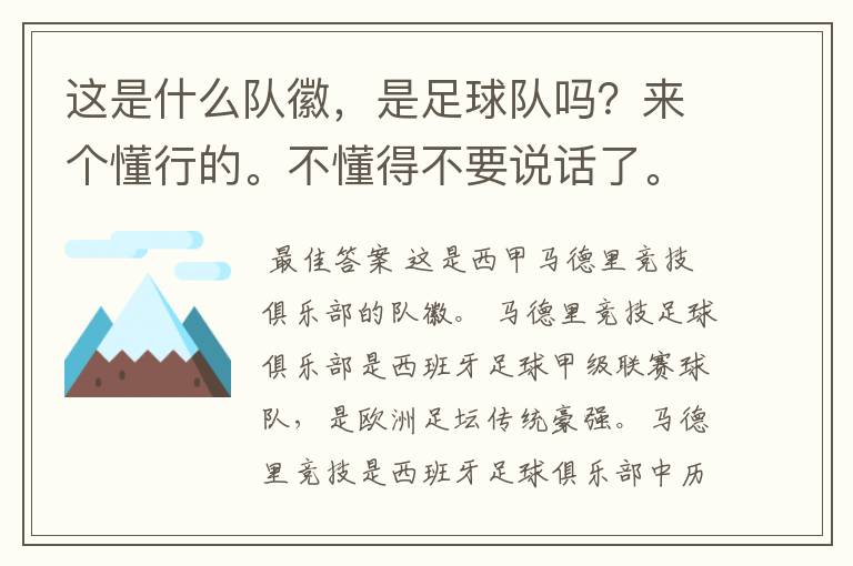 这是什么队徽，是足球队吗？来个懂行的。不懂得不要说话了。