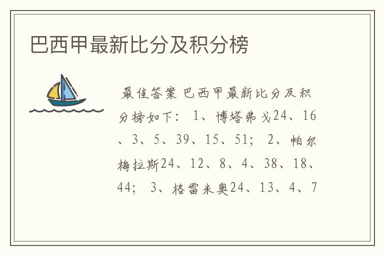 巴西甲最新比分及积分榜