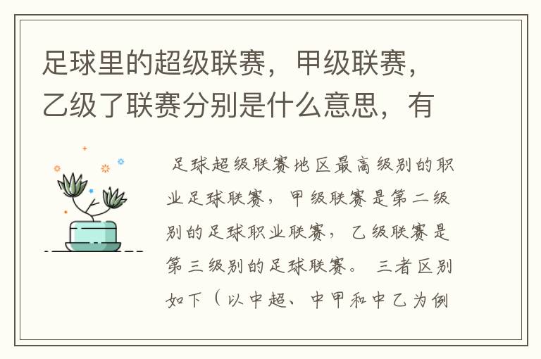 足球里的超级联赛，甲级联赛，乙级了联赛分别是什么意思，有什么区别？谁能给我解释一下