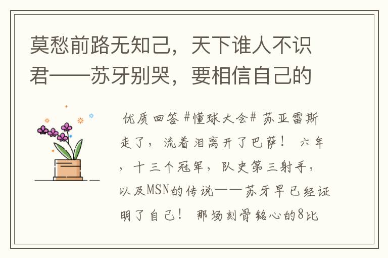 莫愁前路无知己，天下谁人不识君——苏牙别哭，要相信自己的路！