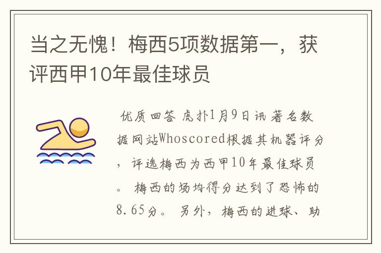 当之无愧！梅西5项数据第一，获评西甲10年最佳球员