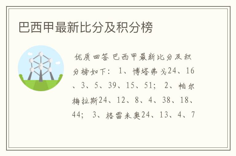 巴西甲最新比分及积分榜