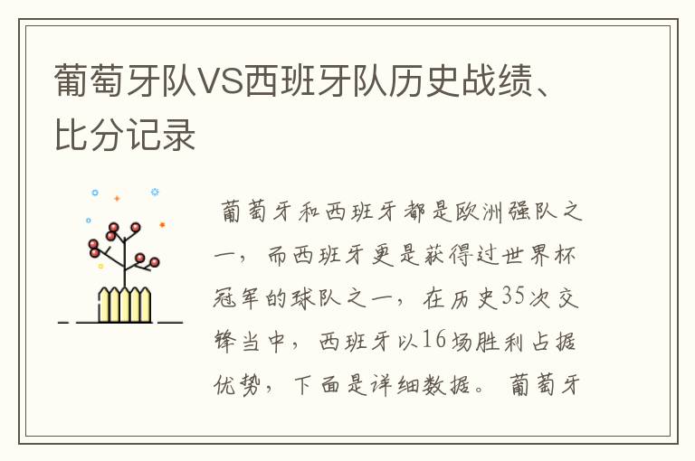 葡萄牙队VS西班牙队历史战绩、比分记录