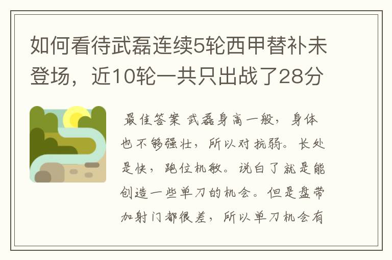 如何看待武磊连续5轮西甲替补未登场，近10轮一共只出战了28分钟？