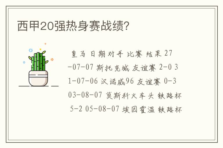 西甲20强热身赛战绩？