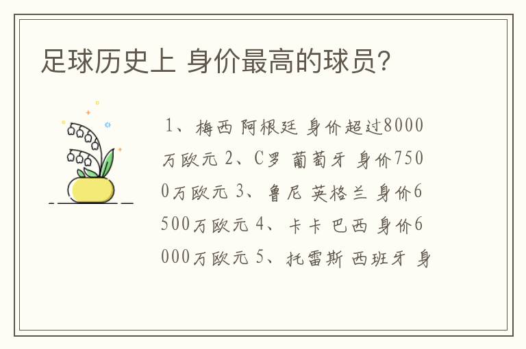 足球历史上 身价最高的球员？