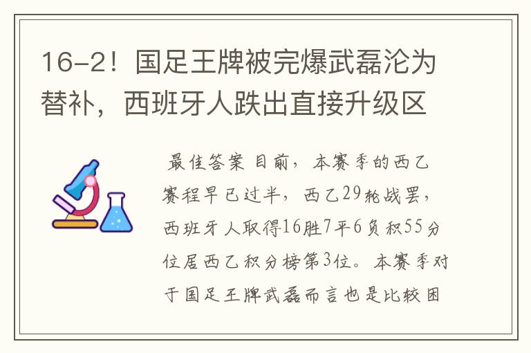 16-2！国足王牌被完爆武磊沦为替补，西班牙人跌出直接升级区