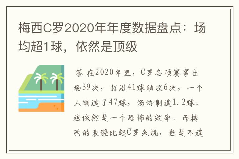 梅西C罗2020年年度数据盘点：场均超1球，依然是顶级