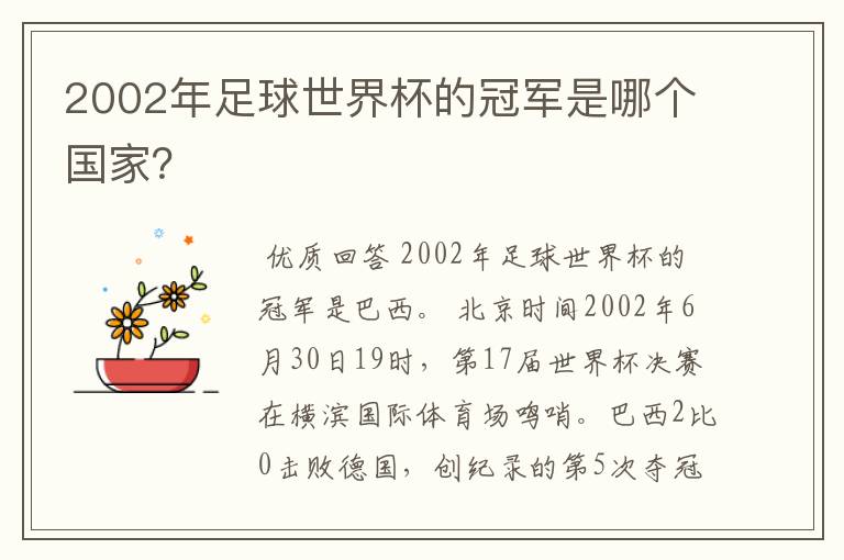 2002年足球世界杯的冠军是哪个国家？