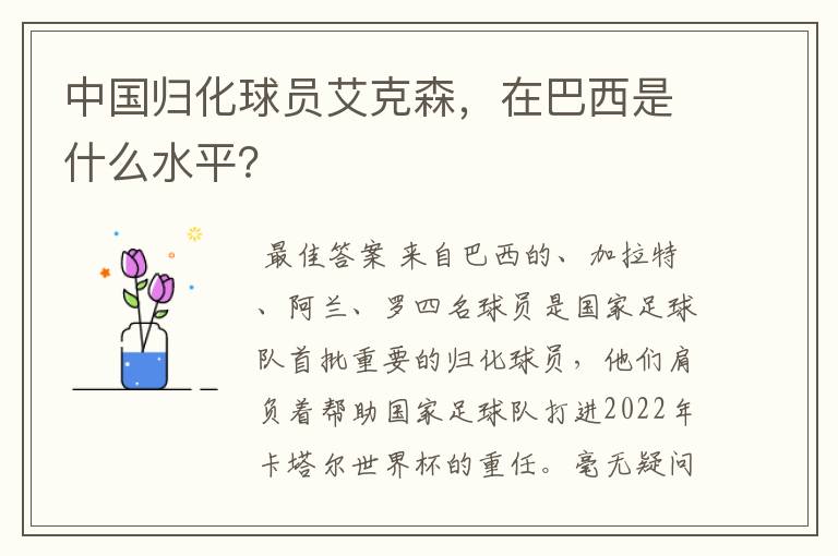 中国归化球员艾克森，在巴西是什么水平？