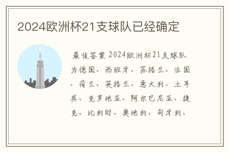 2024欧洲杯21支球队已经确定