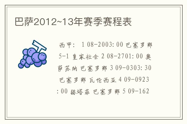 巴萨2012~13年赛季赛程表