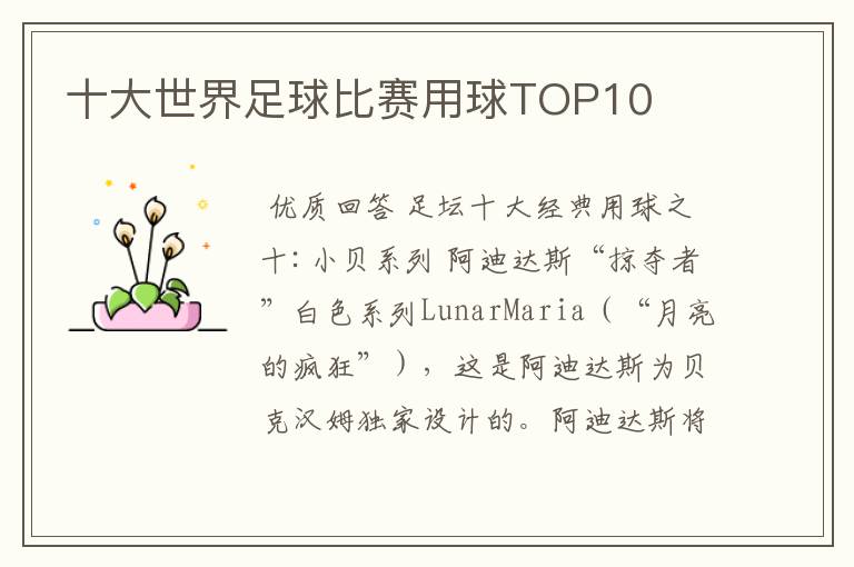 十大世界足球比赛用球TOP10