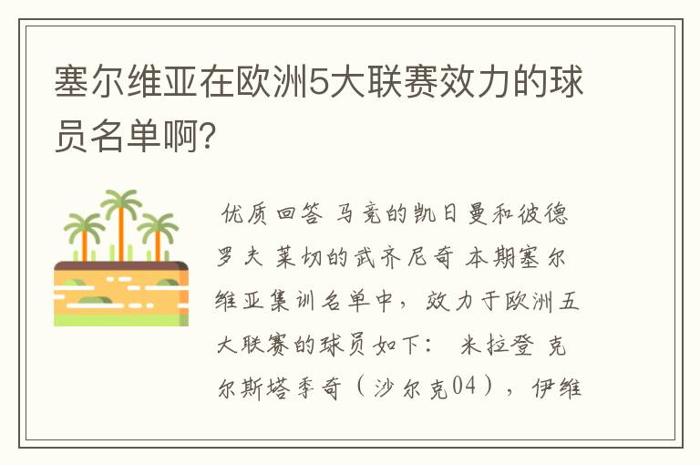 塞尔维亚在欧洲5大联赛效力的球员名单啊？