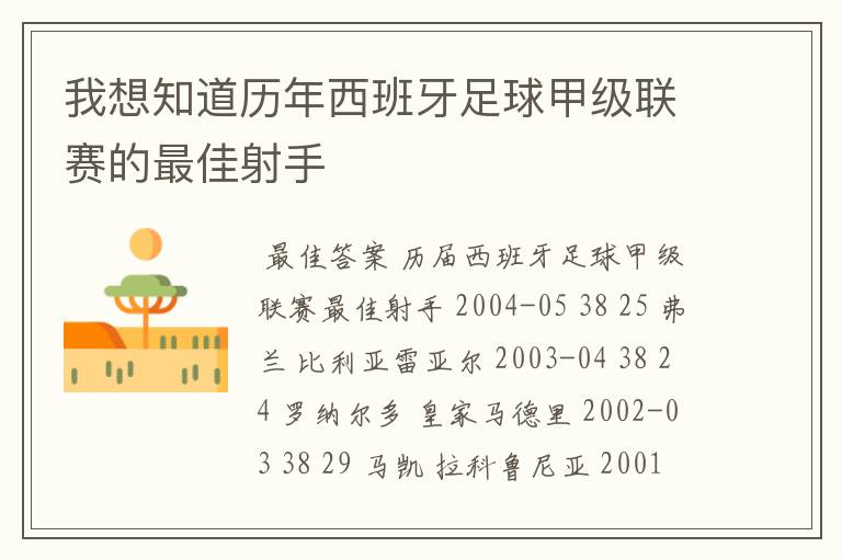 我想知道历年西班牙足球甲级联赛的最佳射手