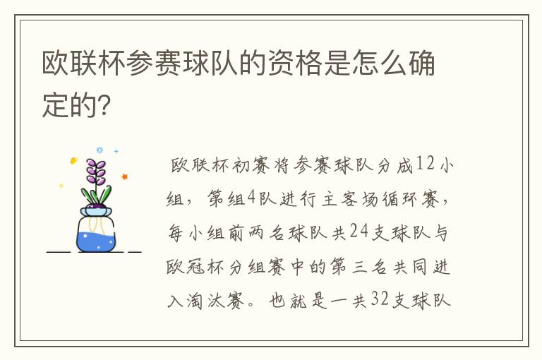 欧联杯参赛球队的资格是怎么确定的？