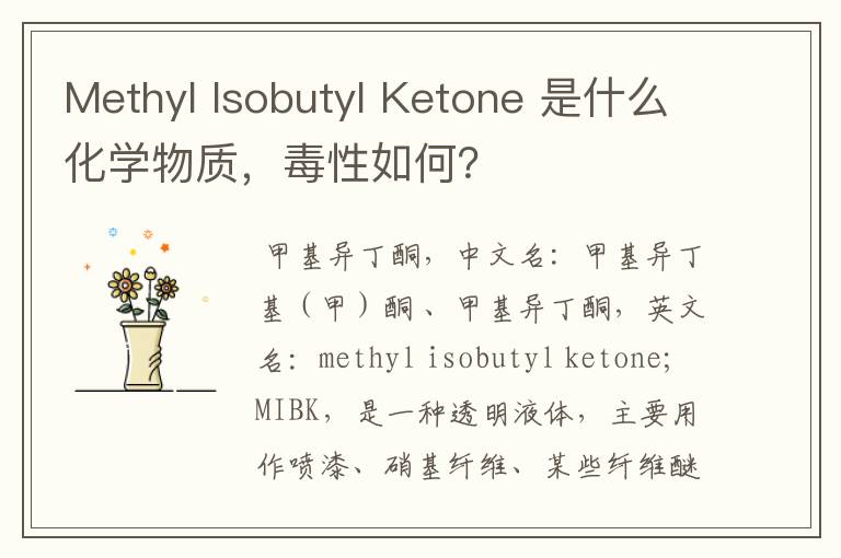 Methyl Isobutyl Ketone 是什么化学物质，毒性如何？