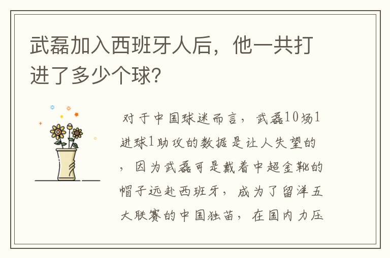 武磊加入西班牙人后，他一共打进了多少个球？