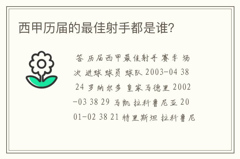 西甲历届的最佳射手都是谁？