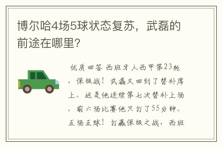 博尔哈4场5球状态复苏，武磊的前途在哪里？