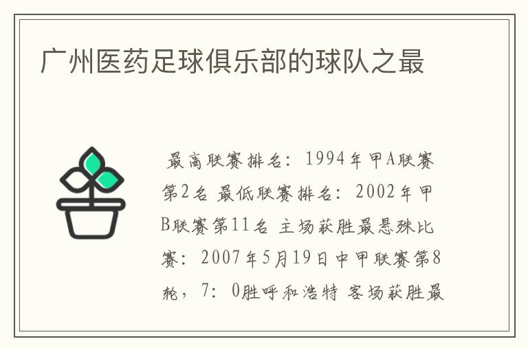 广州医药足球俱乐部的球队之最