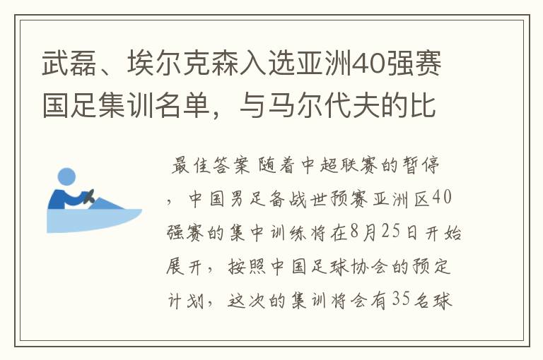 武磊、埃尔克森入选亚洲40强赛国足集训名单，与马尔代夫的比赛有哪些看点？