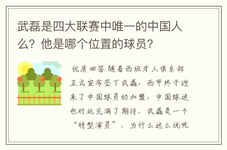 武磊是四大联赛中唯一的中国人么？他是哪个位置的球员？