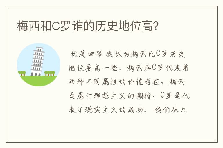 梅西和C罗谁的历史地位高？