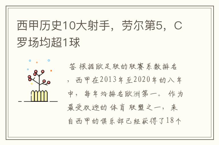 西甲历史10大射手，劳尔第5，C罗场均超1球