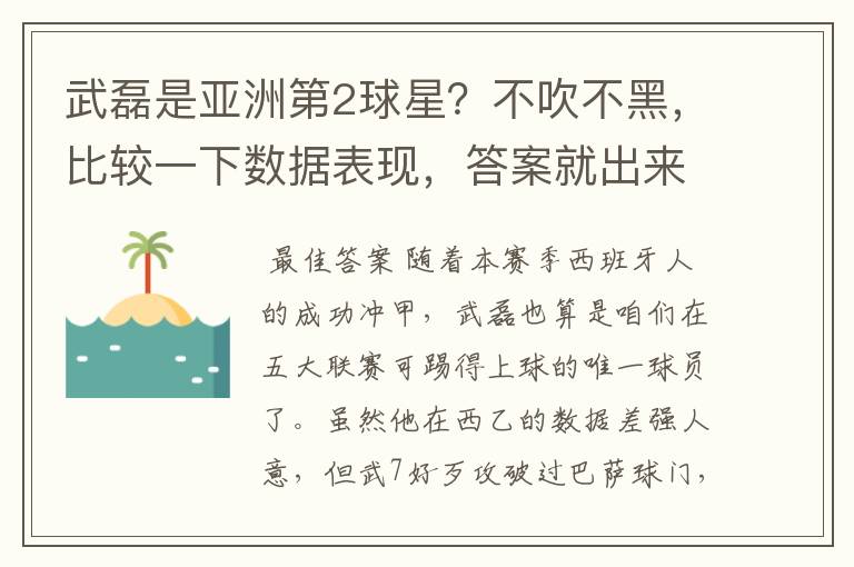 武磊是亚洲第2球星？不吹不黑，比较一下数据表现，答案就出来了