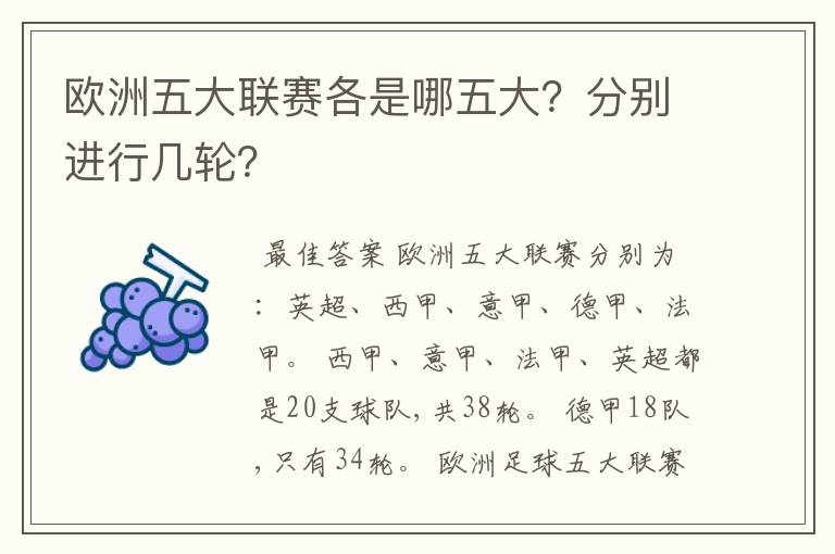 欧洲五大联赛各是哪五大？分别进行几轮？