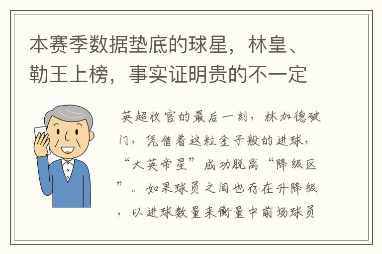 本赛季数据垫底的球星，林皇、勒王上榜，事实证明贵的不一定就好