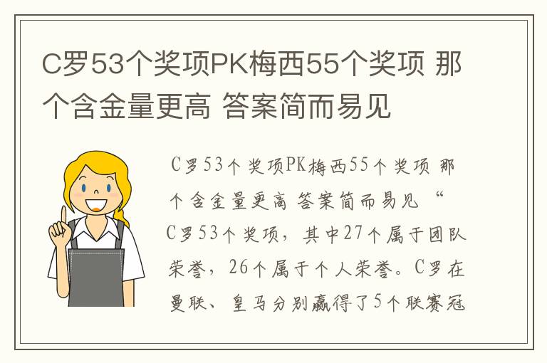 C罗53个奖项PK梅西55个奖项 那个含金量更高 答案简而易见