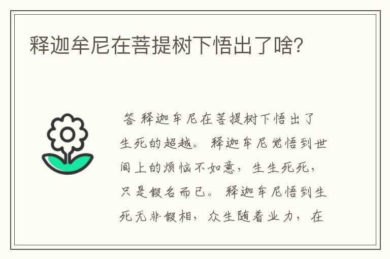 释迦牟尼在菩提树下悟出了啥？