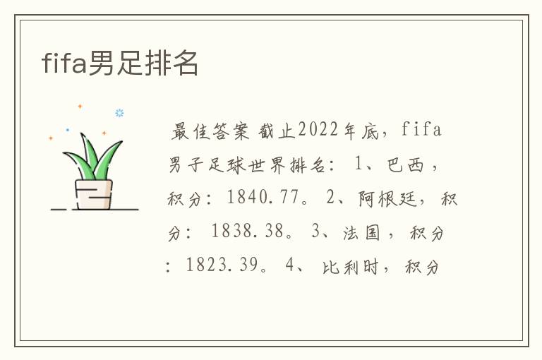 fifa男足排名