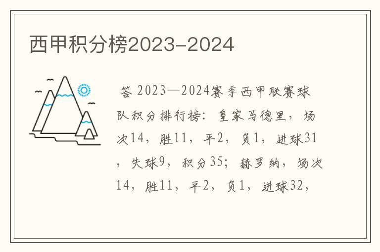 西甲积分榜2023-2024