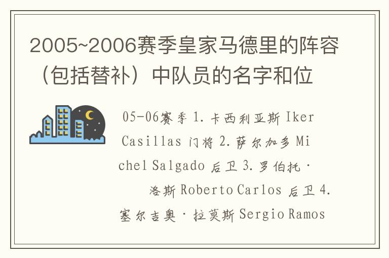 2005~2006赛季皇家马德里的阵容（包括替补）中队员的名字和位置？