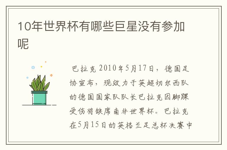 10年世界杯有哪些巨星没有参加呢