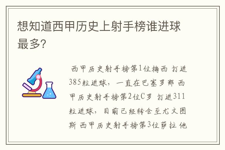 想知道西甲历史上射手榜谁进球最多？