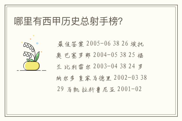 哪里有西甲历史总射手榜？